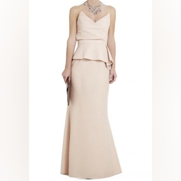BCBGMaxAzria Gracie Strapless Peplum Corset Long Cocktail Gown Bare Pink Size 6. - Picture 1 of 16